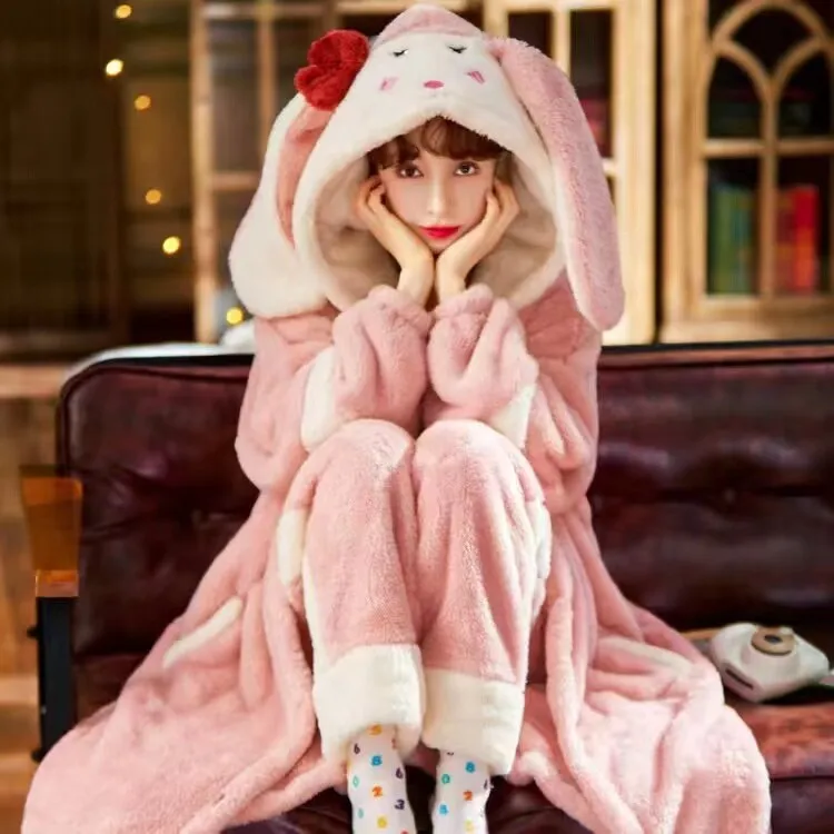 Warm and Cozy Hooded Women's Pajama Set for Autumn and Winter