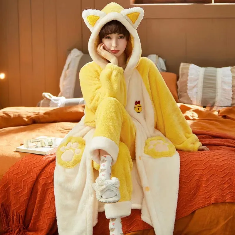 Warm and Cozy Hooded Women's Pajama Set for Autumn and Winter