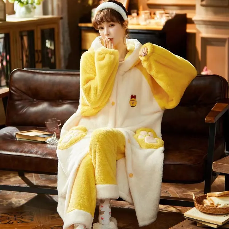 Warm and Cozy Hooded Women's Pajama Set for Autumn and Winter