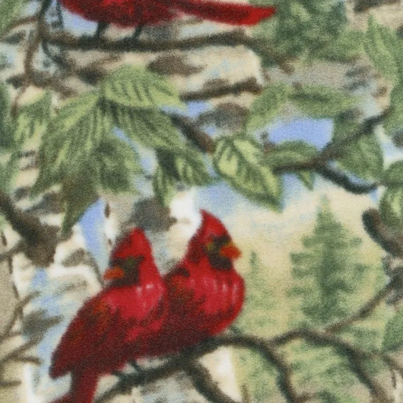 Winterfleece Prints Animals - Cardinal Multi Fleece Yardage