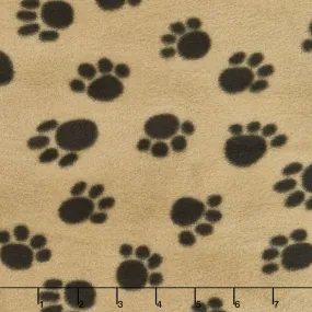 Winterfleece Prints Conversational - Paws Camel Fleece Yardage