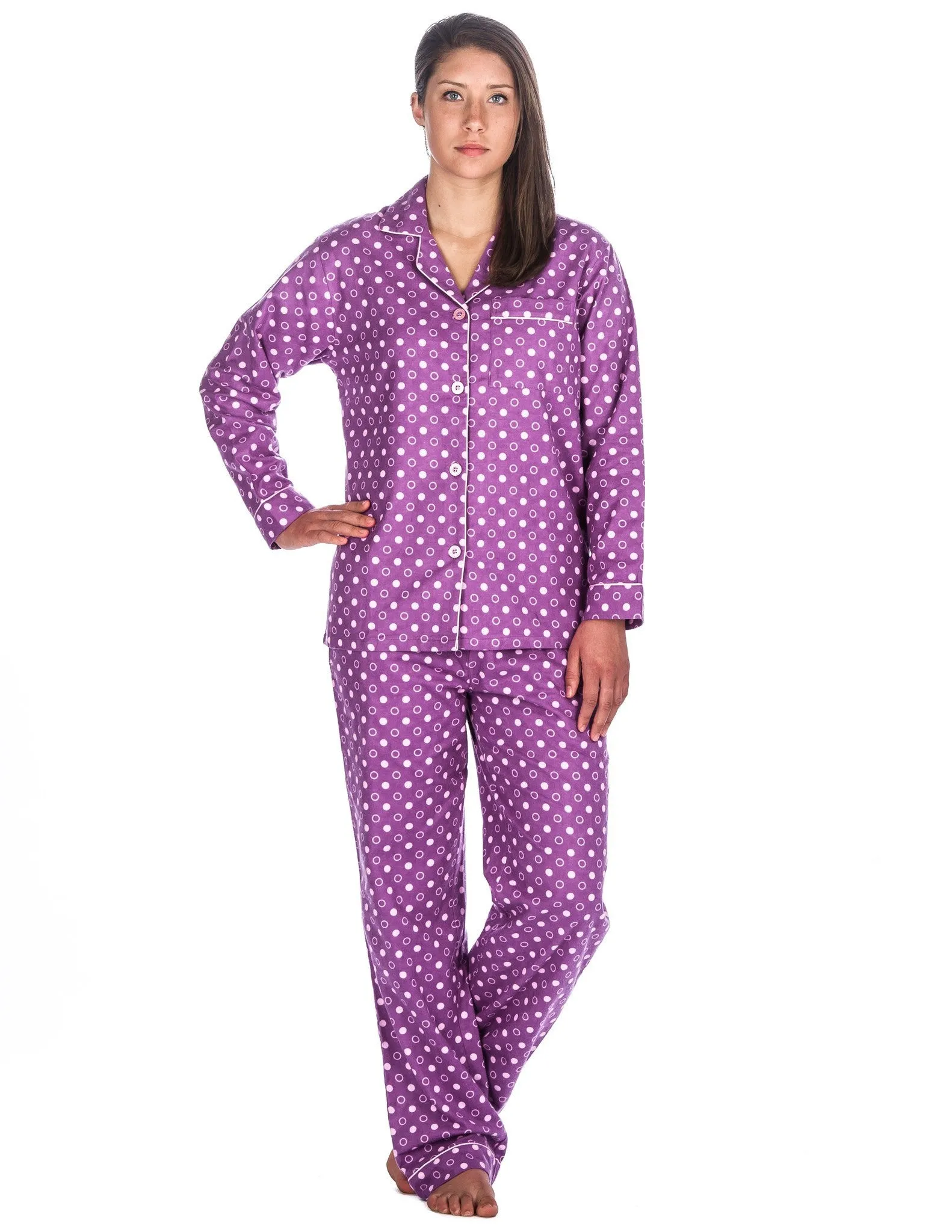 Womens 100% Cotton Flannel Pajama Sleepwear Set - Relaxed Fit