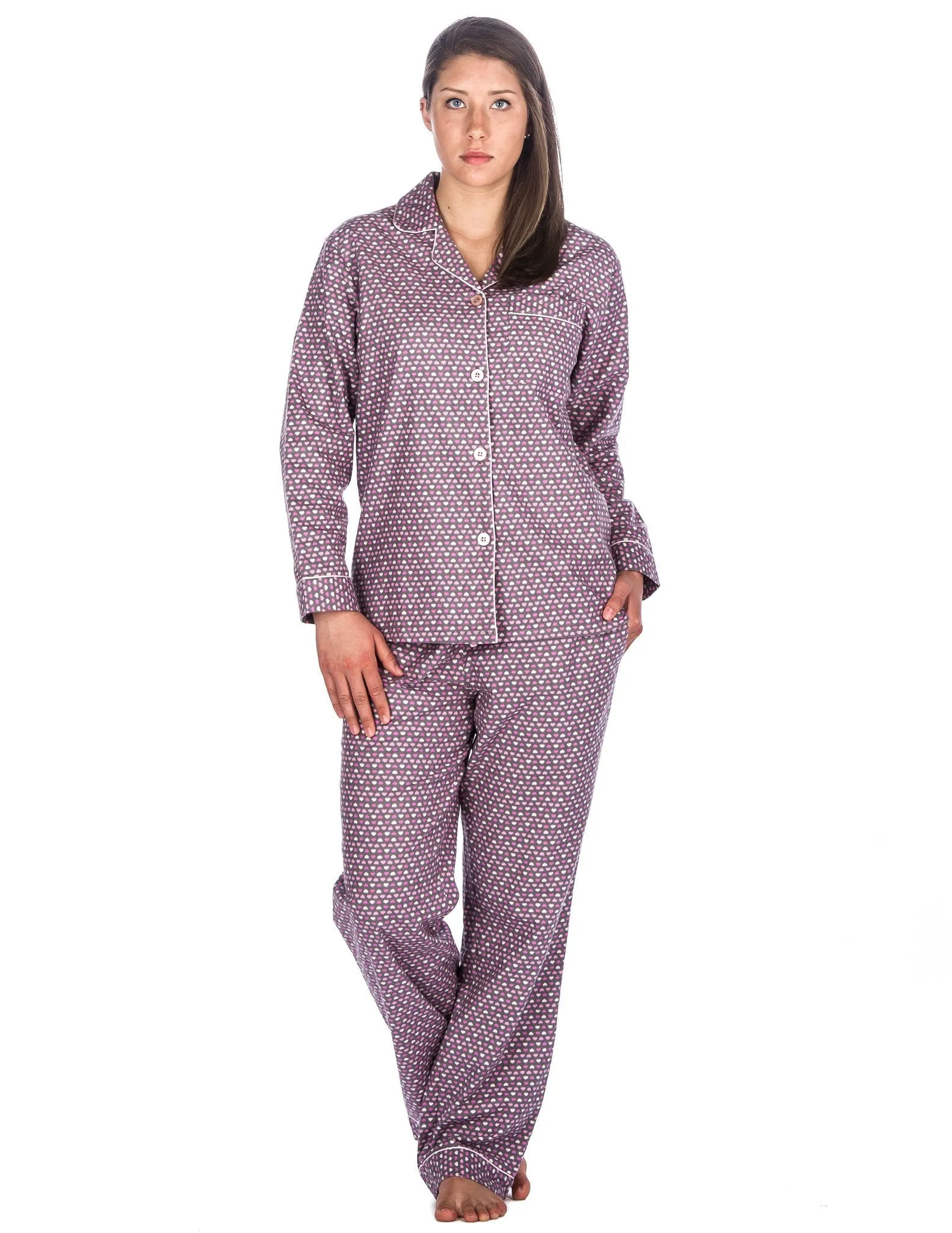 Womens 100% Cotton Flannel Pajama Sleepwear Set - Relaxed Fit