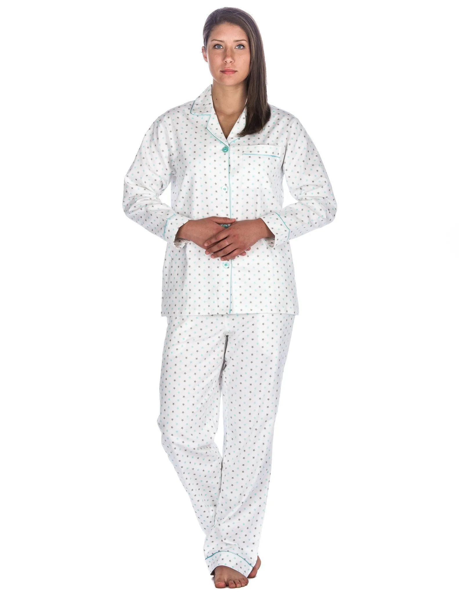 Womens 100% Cotton Flannel Pajama Sleepwear Set - Relaxed Fit