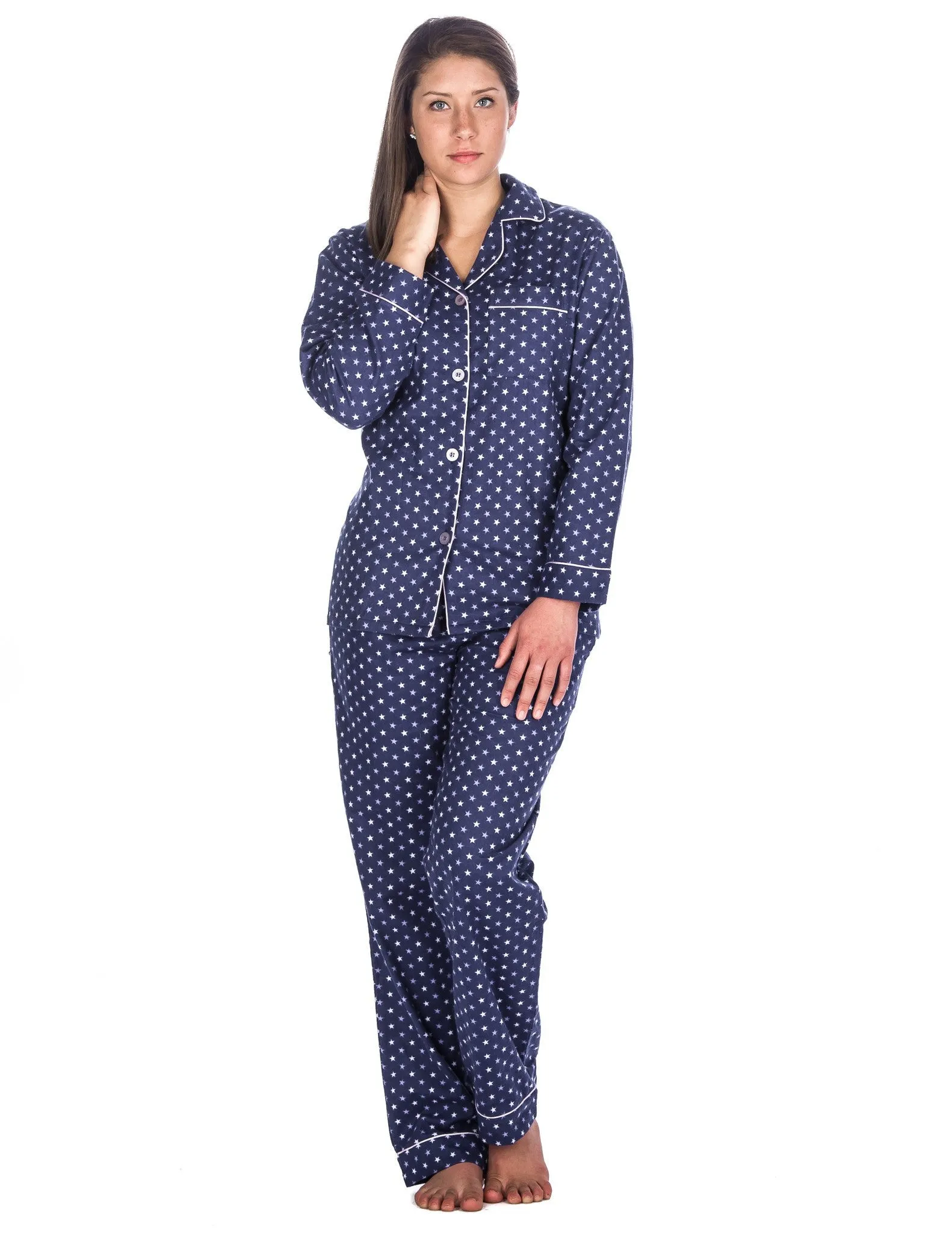 Womens 100% Cotton Flannel Pajama Sleepwear Set - Relaxed Fit