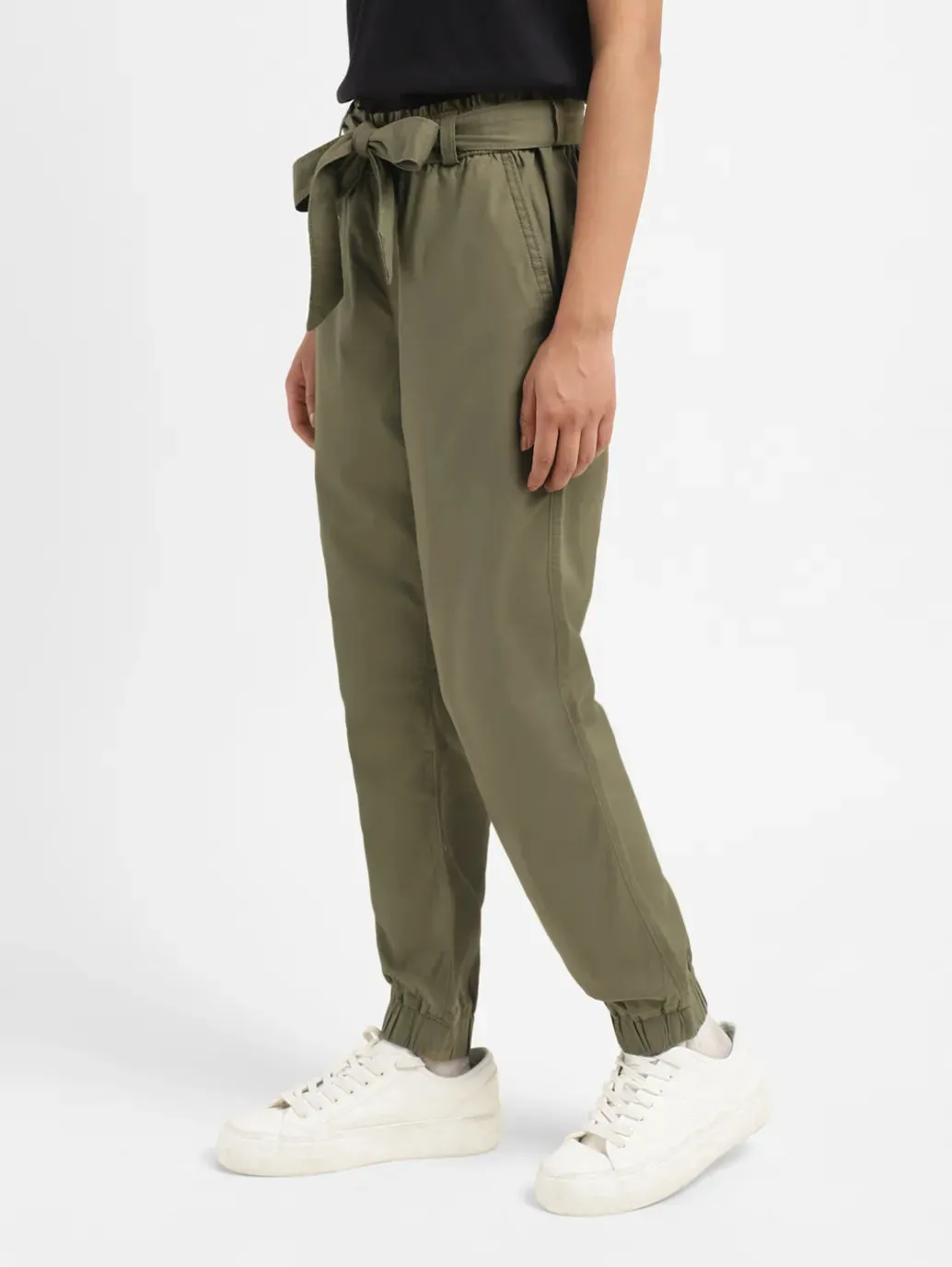 Women's High Rise Olive Regular Fit  Joggers