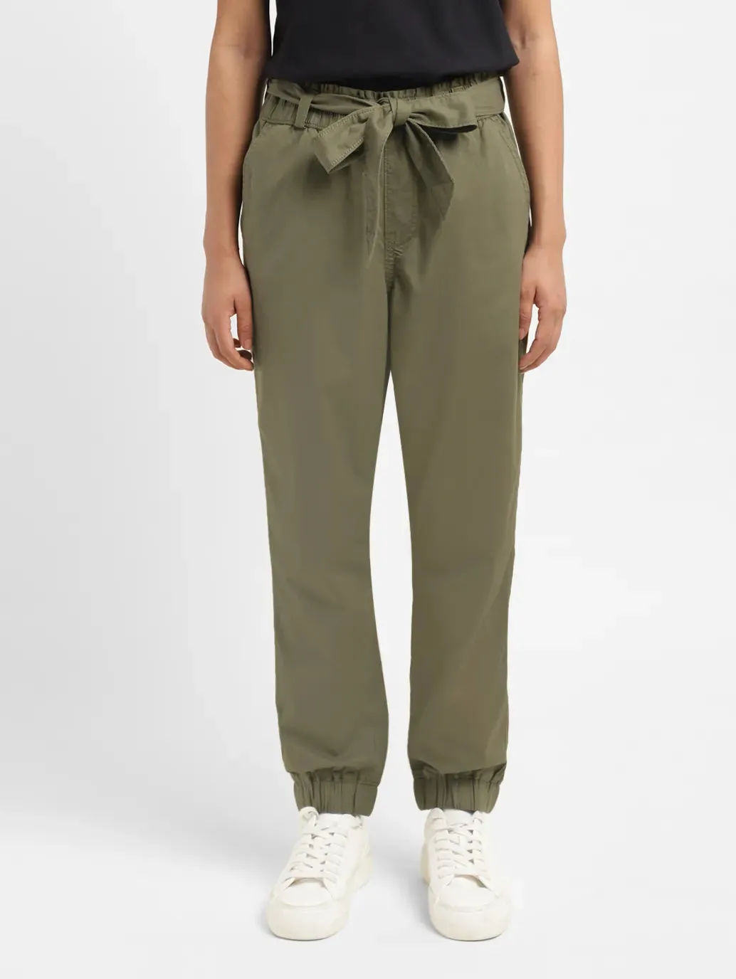 Women's High Rise Olive Regular Fit  Joggers