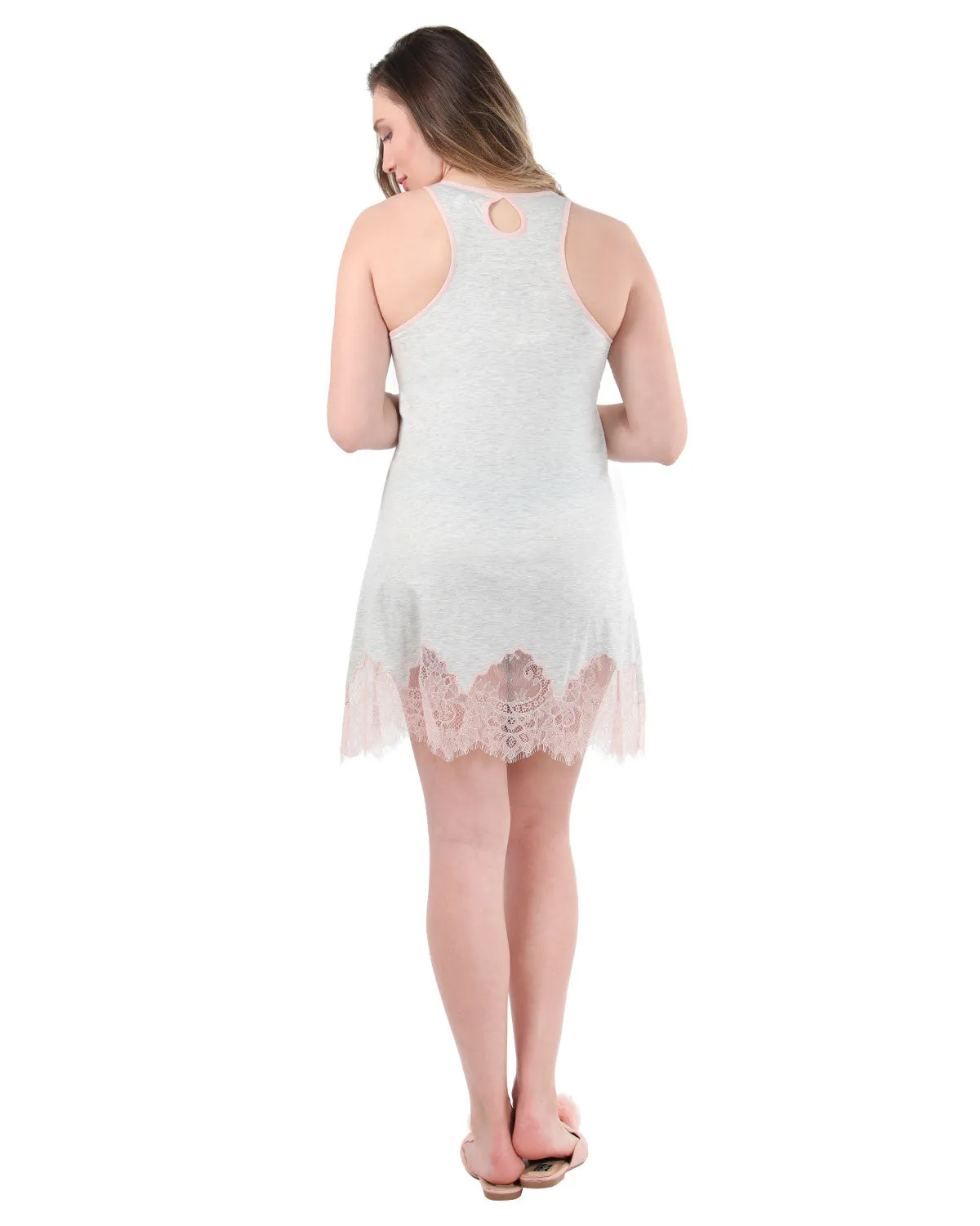 Women's Racerback Lace Trimmed Cotton Blend Chemise