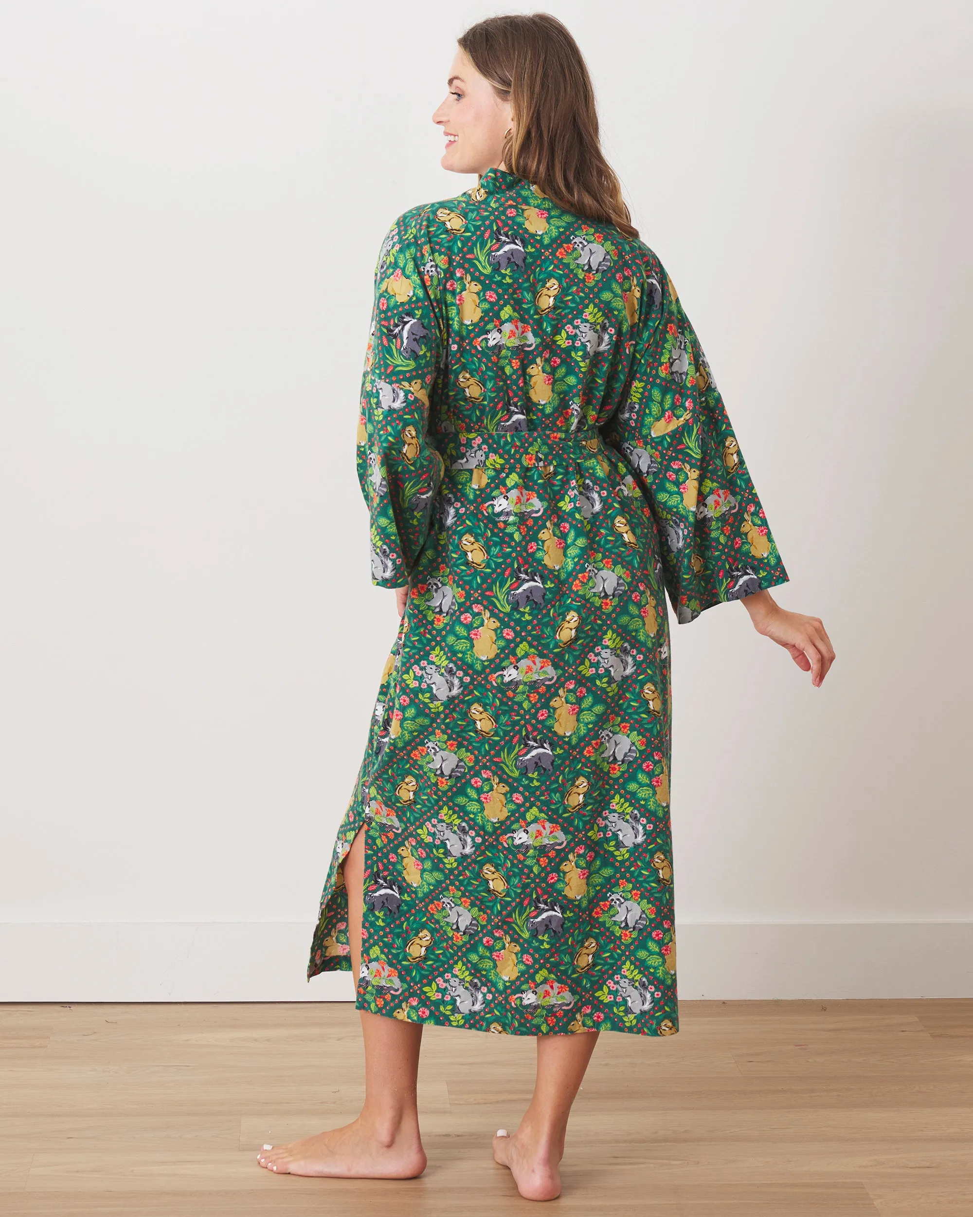 Woodland Critters - Lightweight Flannel Robe - Fern